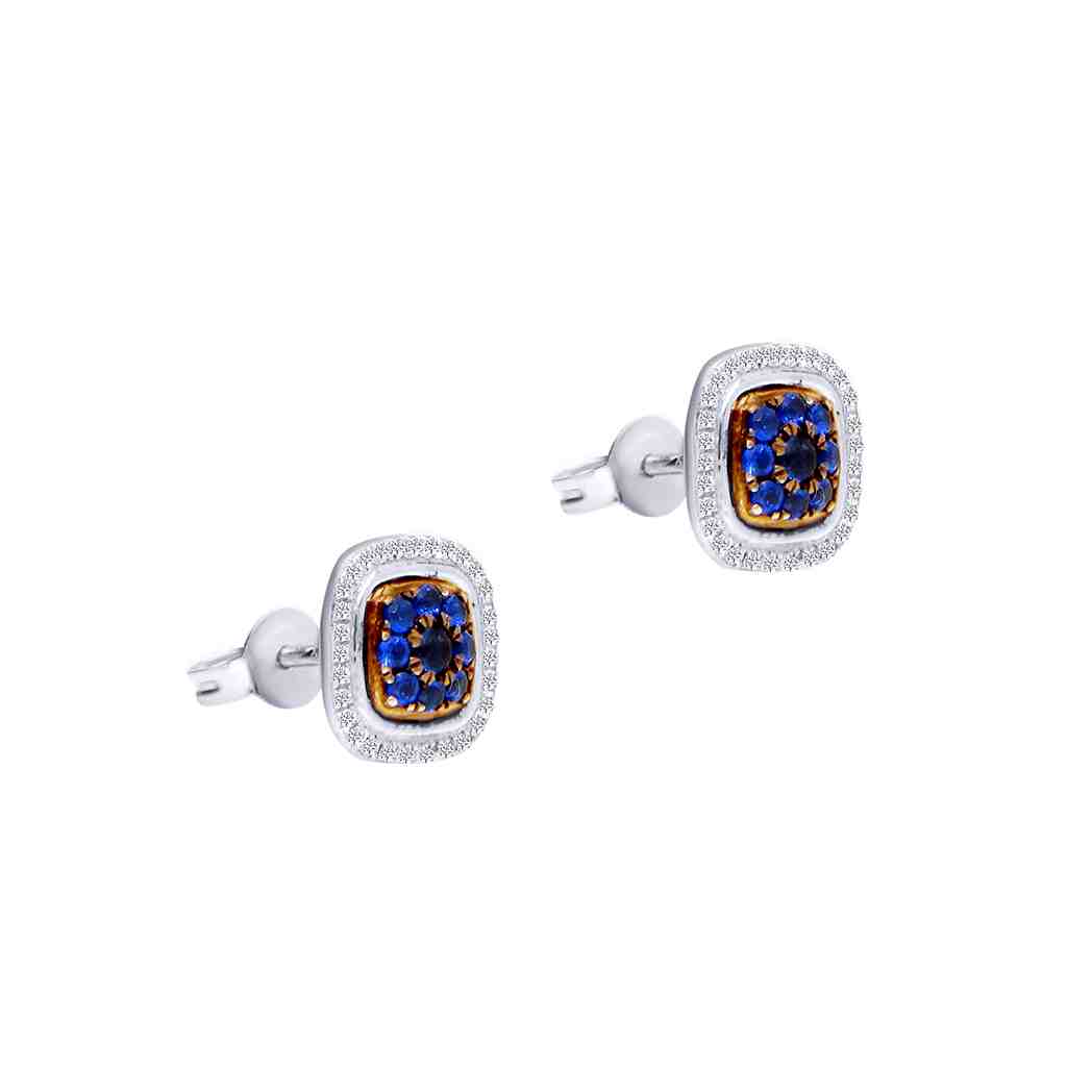Squre Blue & White Diamond Stud Earring PD31041AER